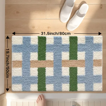 Forest Blue Checkered Flocked Rug