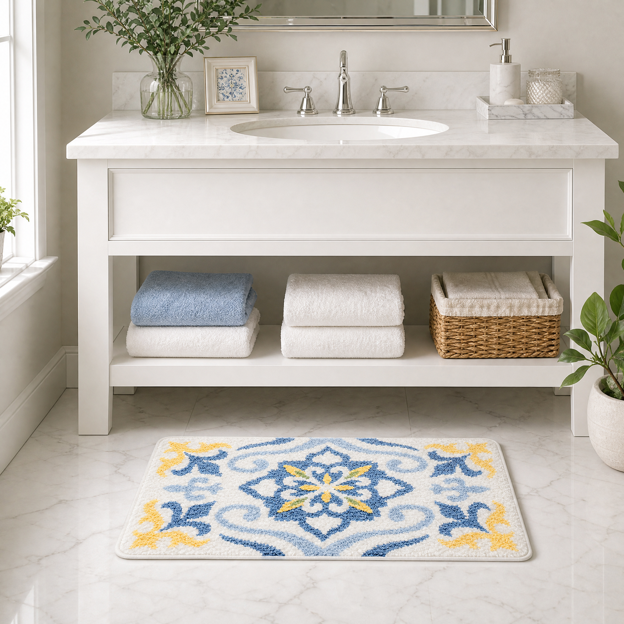 Vintage Damask Flocked Rug