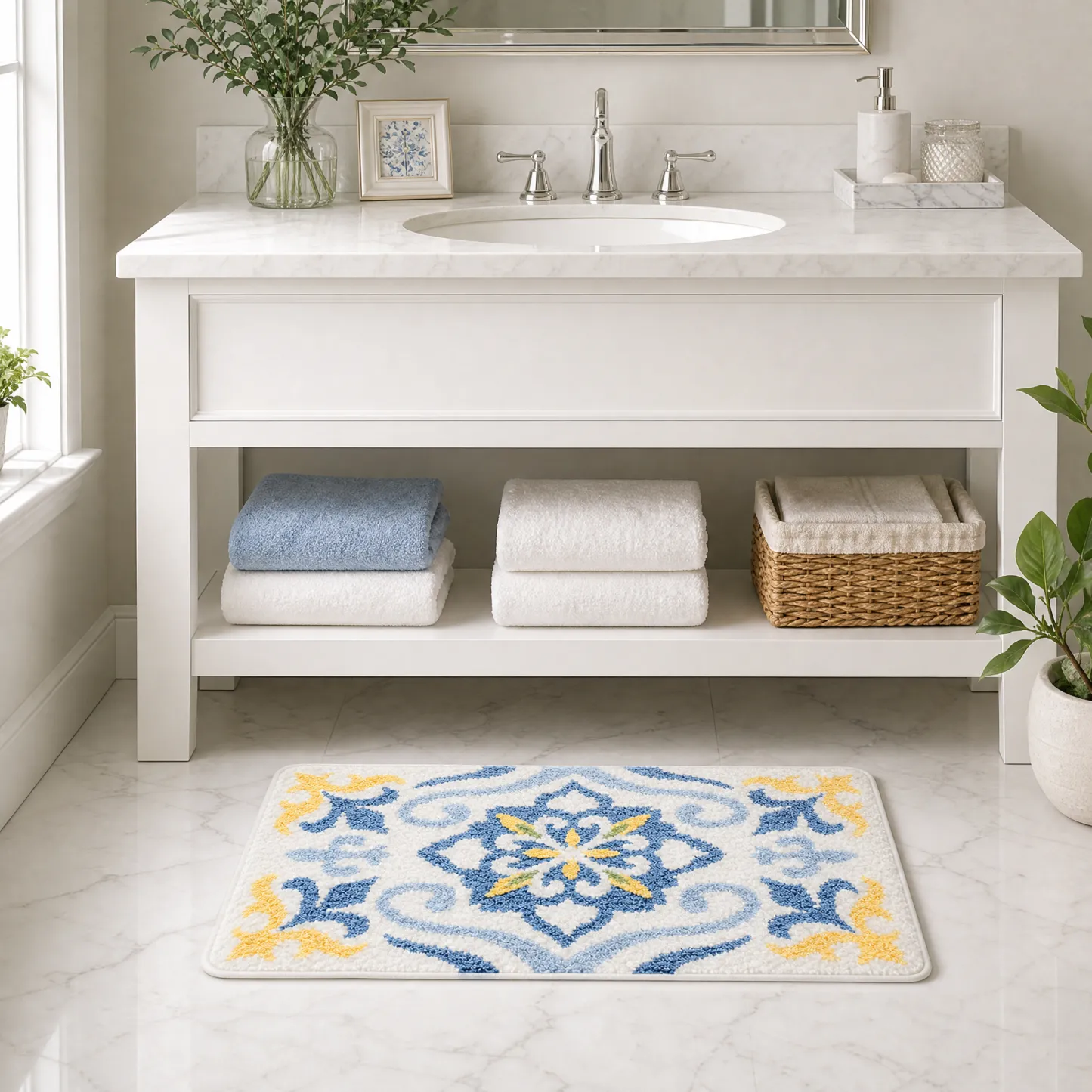 Vintage Damask Flocked Rug