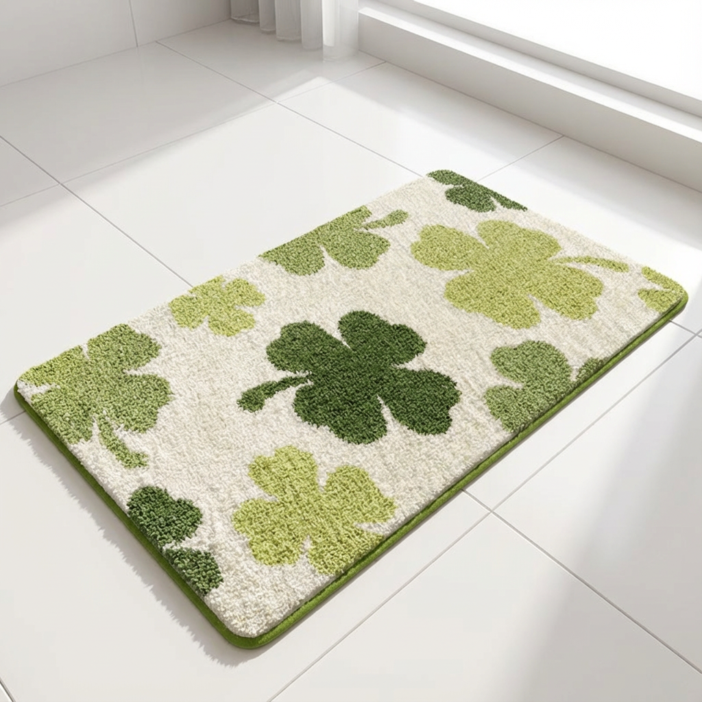 Vibrant Four-Leaf Clover Flocked Rug