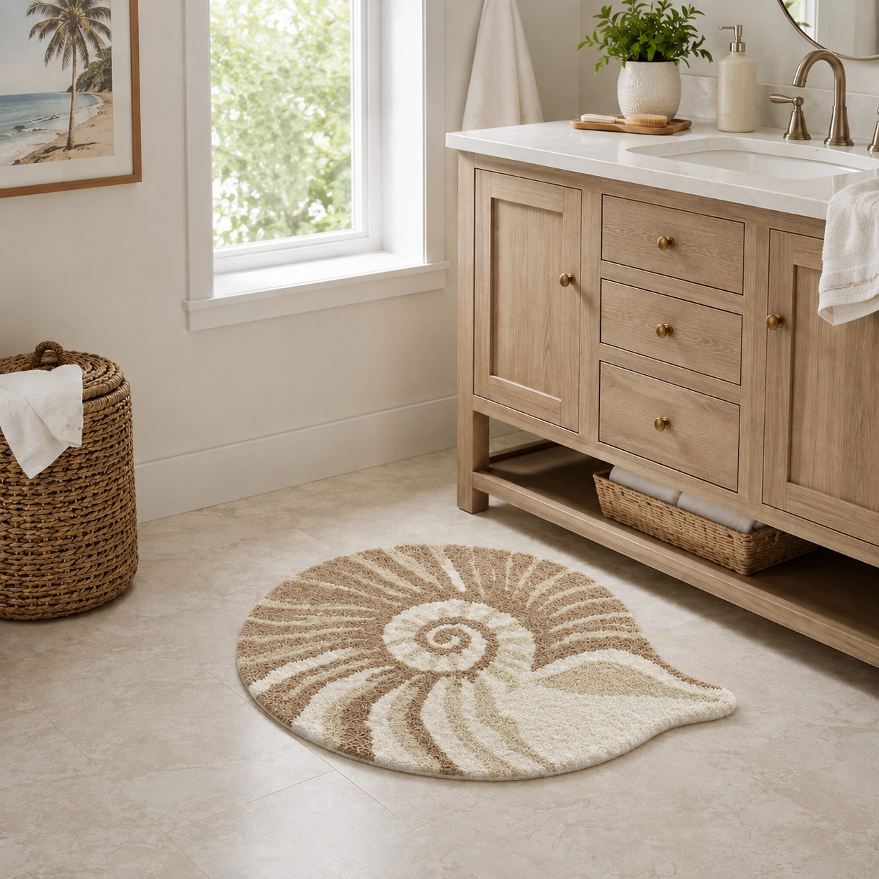 Coastal Spiral Conch Flocked Rug