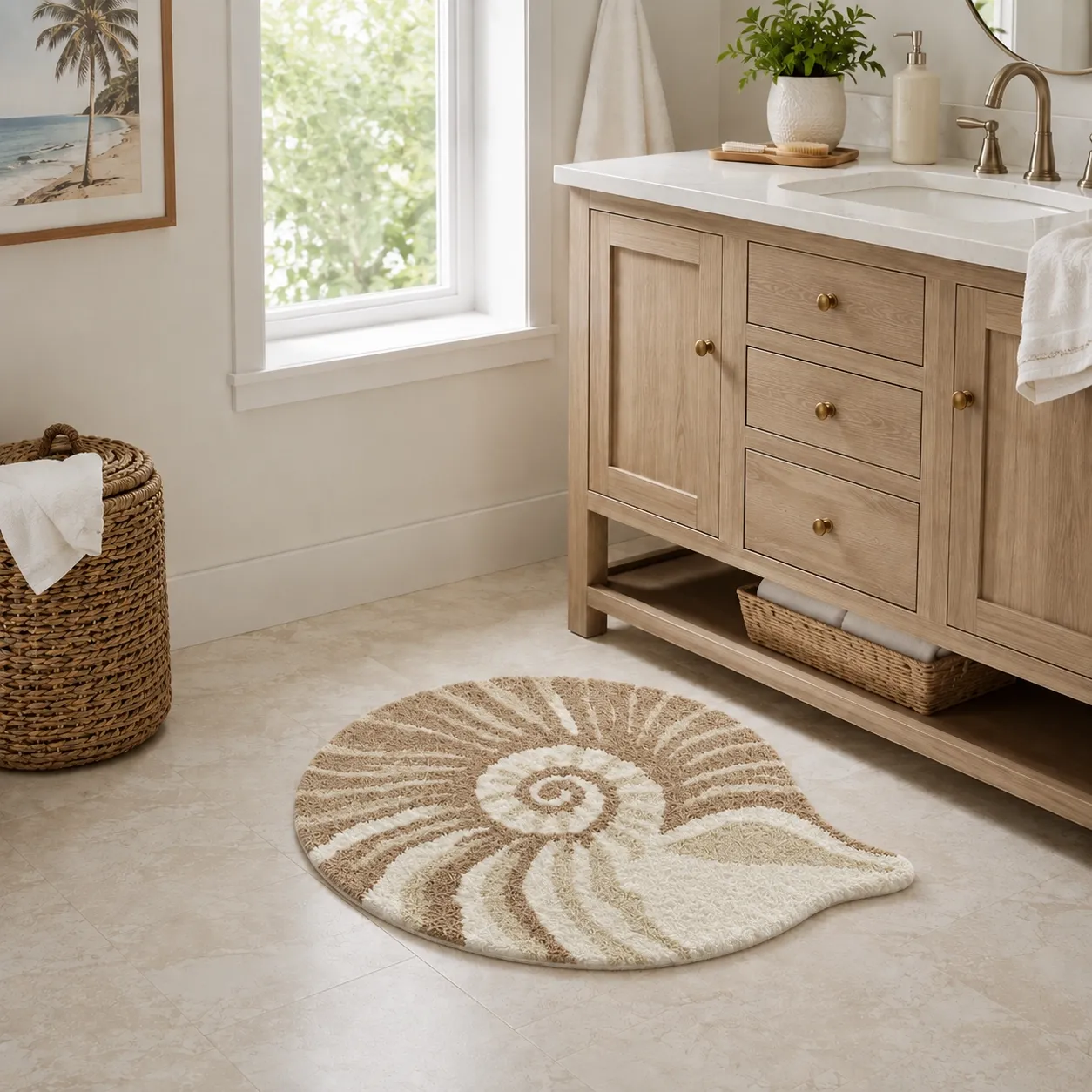 Coastal Spiral Conch Flocked Rug