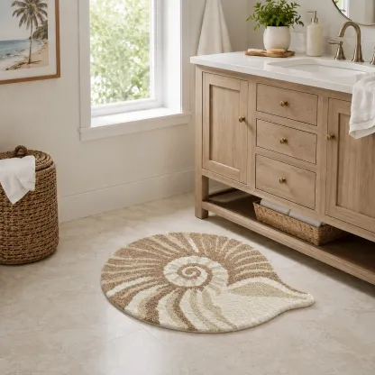 Coastal Spiral Conch Flocked Rug