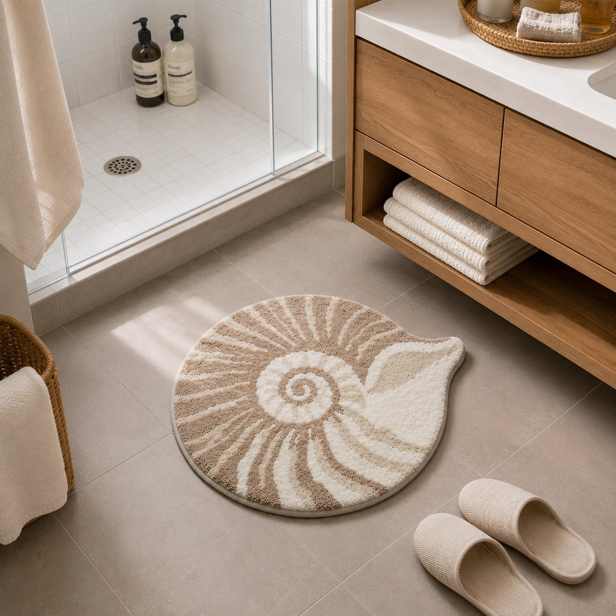 Coastal Spiral Conch Flocked Rug