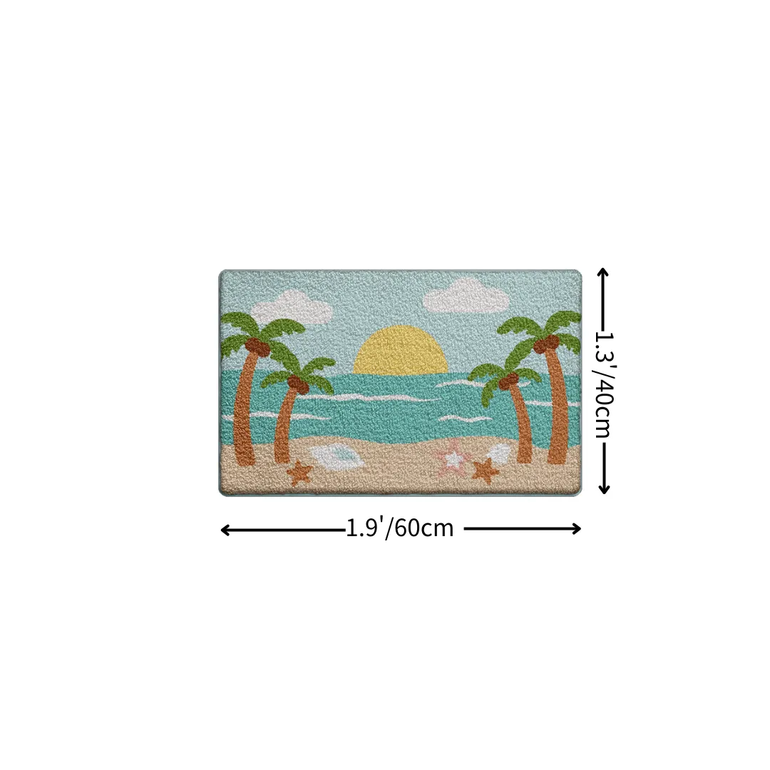 Tropical Sunset Beach Flocked Rug