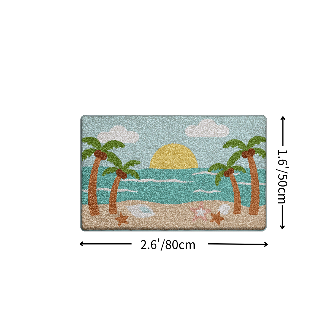 Tropical Sunset Beach Flocked Rug