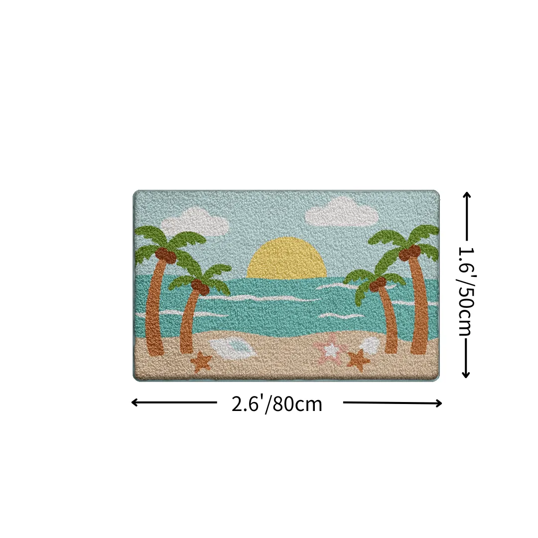 Tropical Sunset Beach Flocked Rug