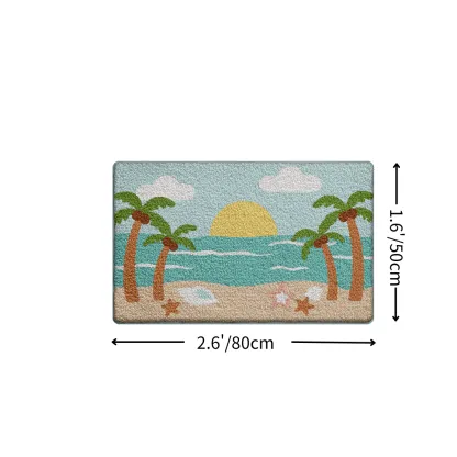 Tropical Sunset Beach Flocked Rug