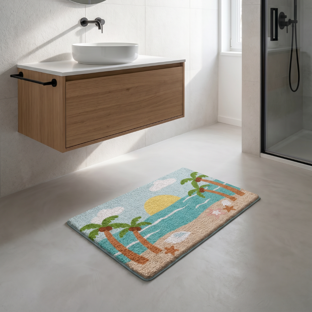 Tropical Sunset Beach Flocked Rug