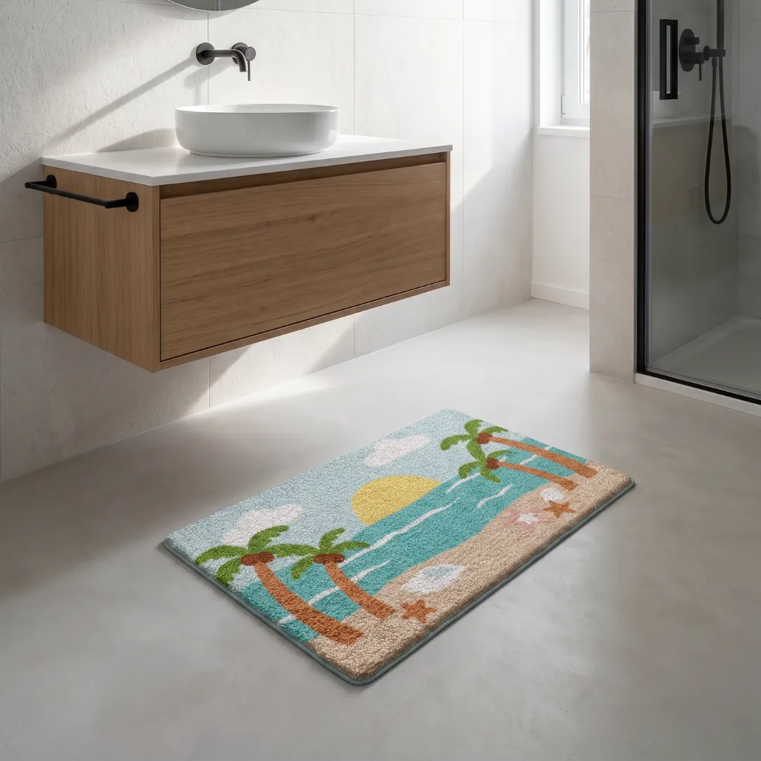 Tropical Sunset Beach Flocked Rug
