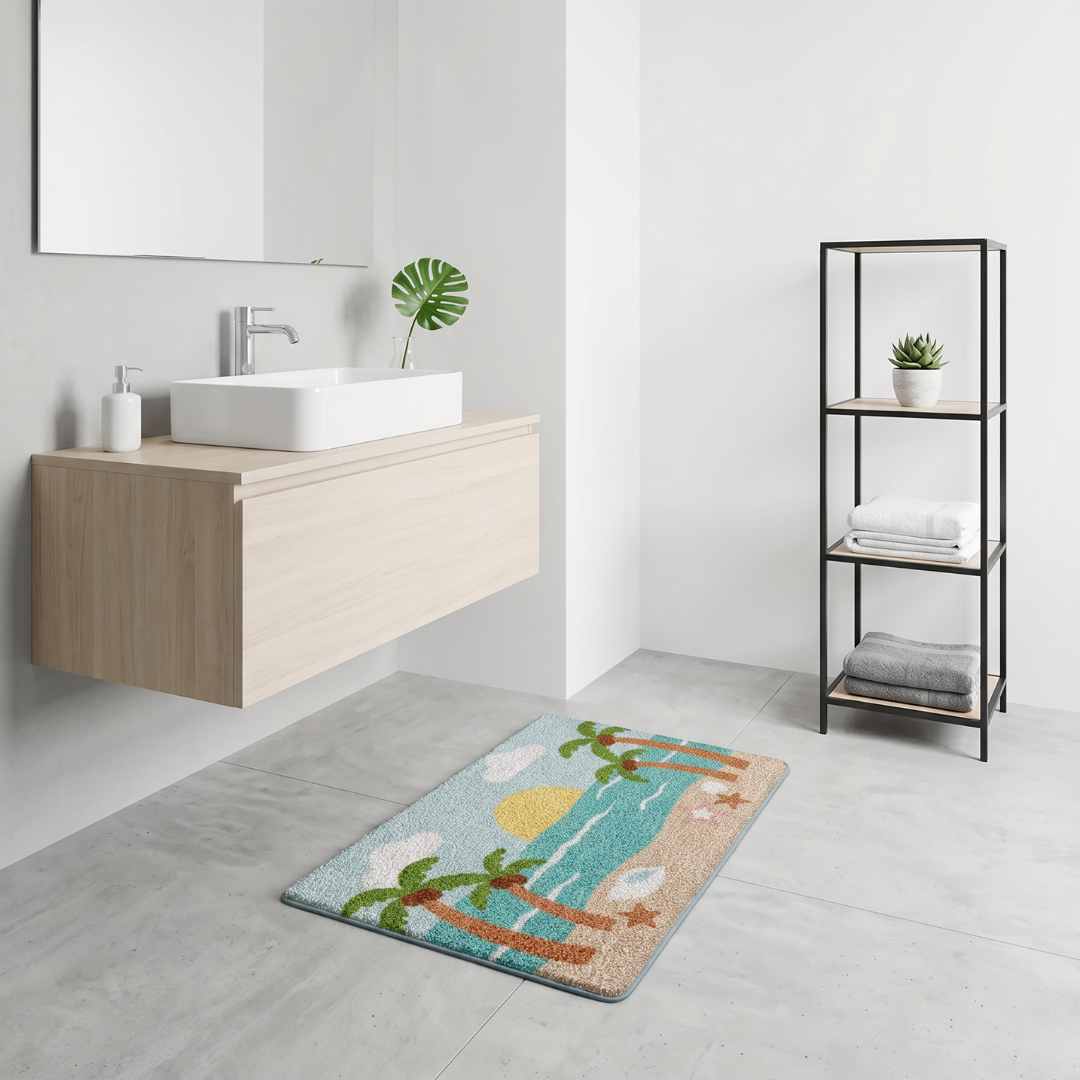 Tropical Sunset Beach Flocked Rug