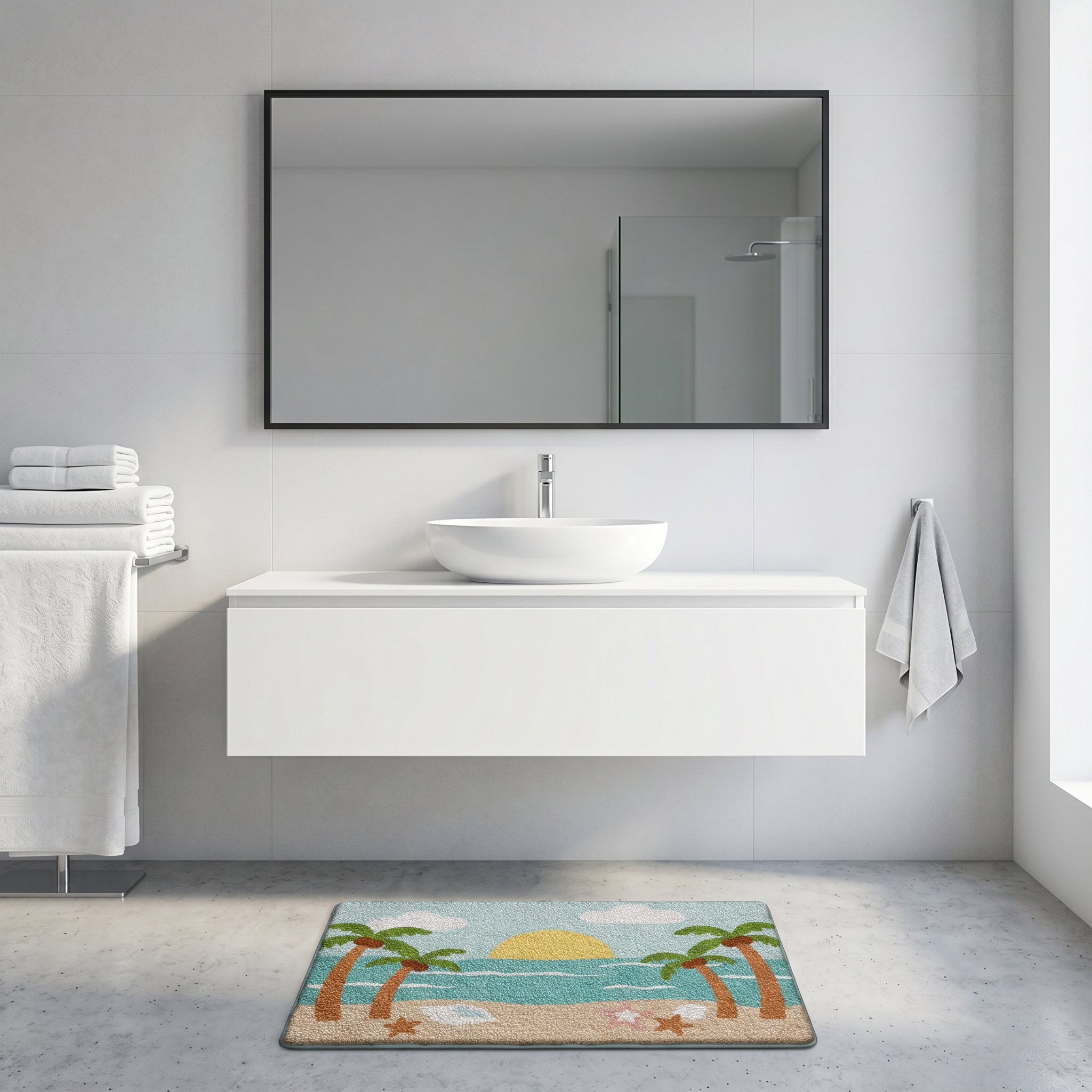 Tropical Sunset Beach Flocked Rug