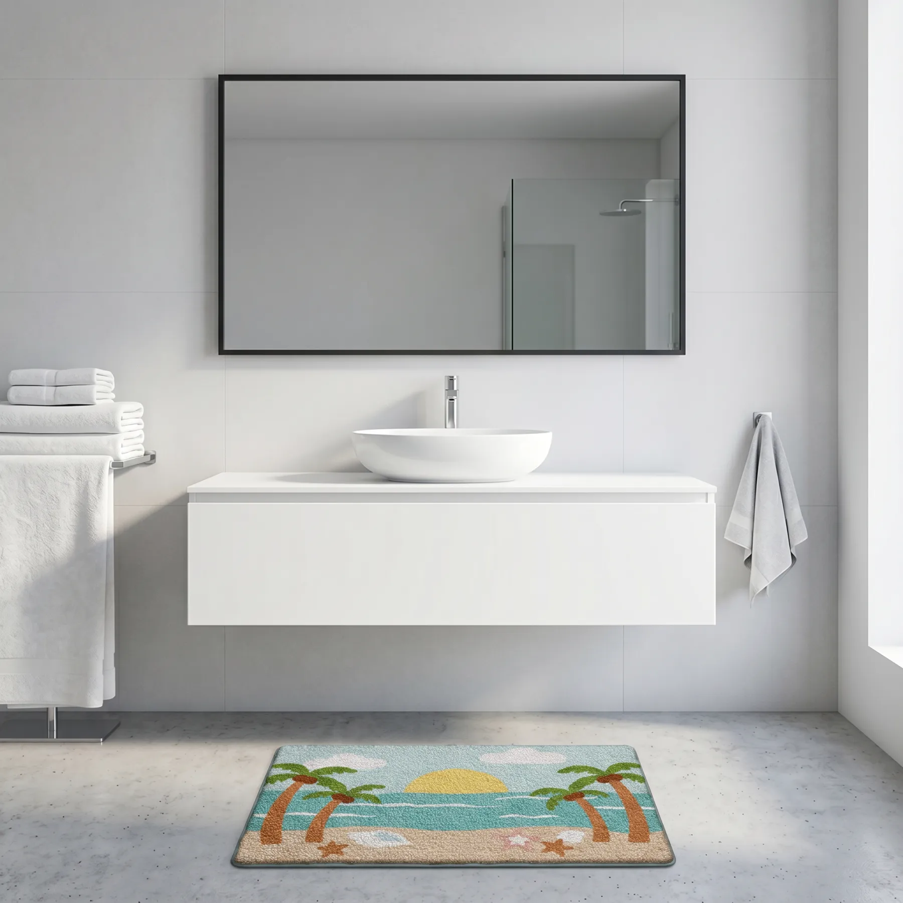 Tropical Sunset Beach Flocked Rug