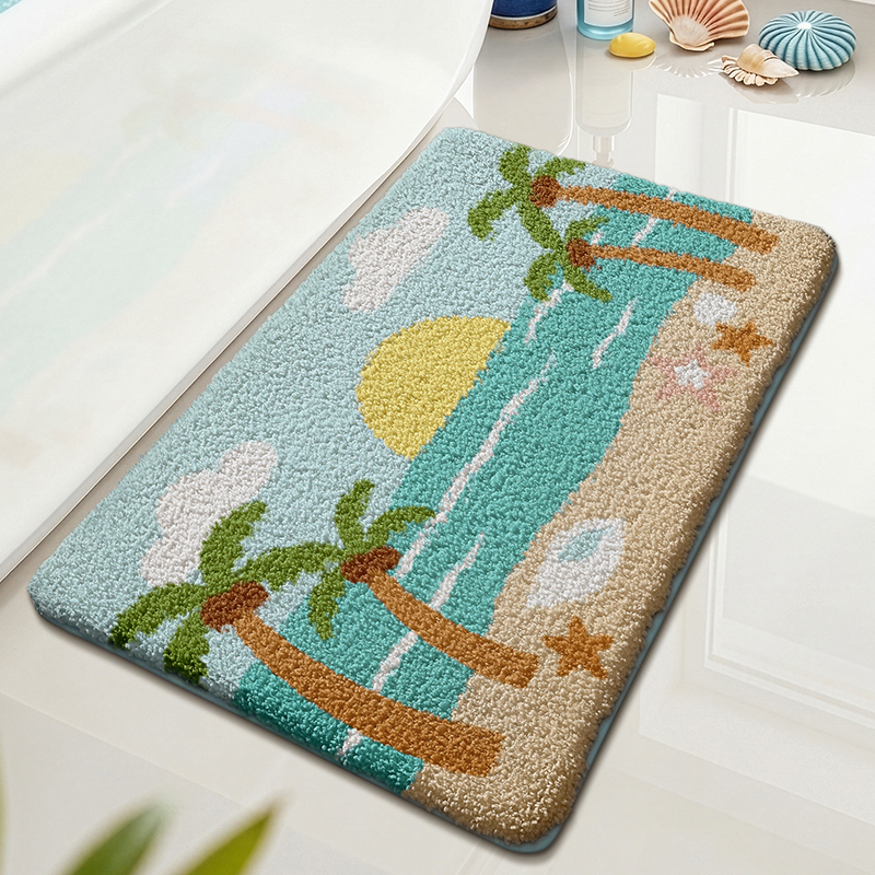 Tropical Sunset Beach Flocked Rug