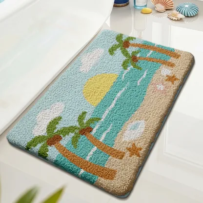 Tropical Sunset Beach Flocked Rug