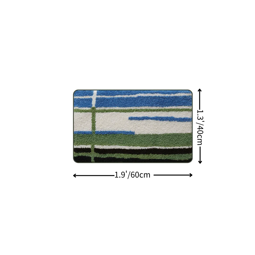 Abstract Color Block Stripe Flocked Rug
