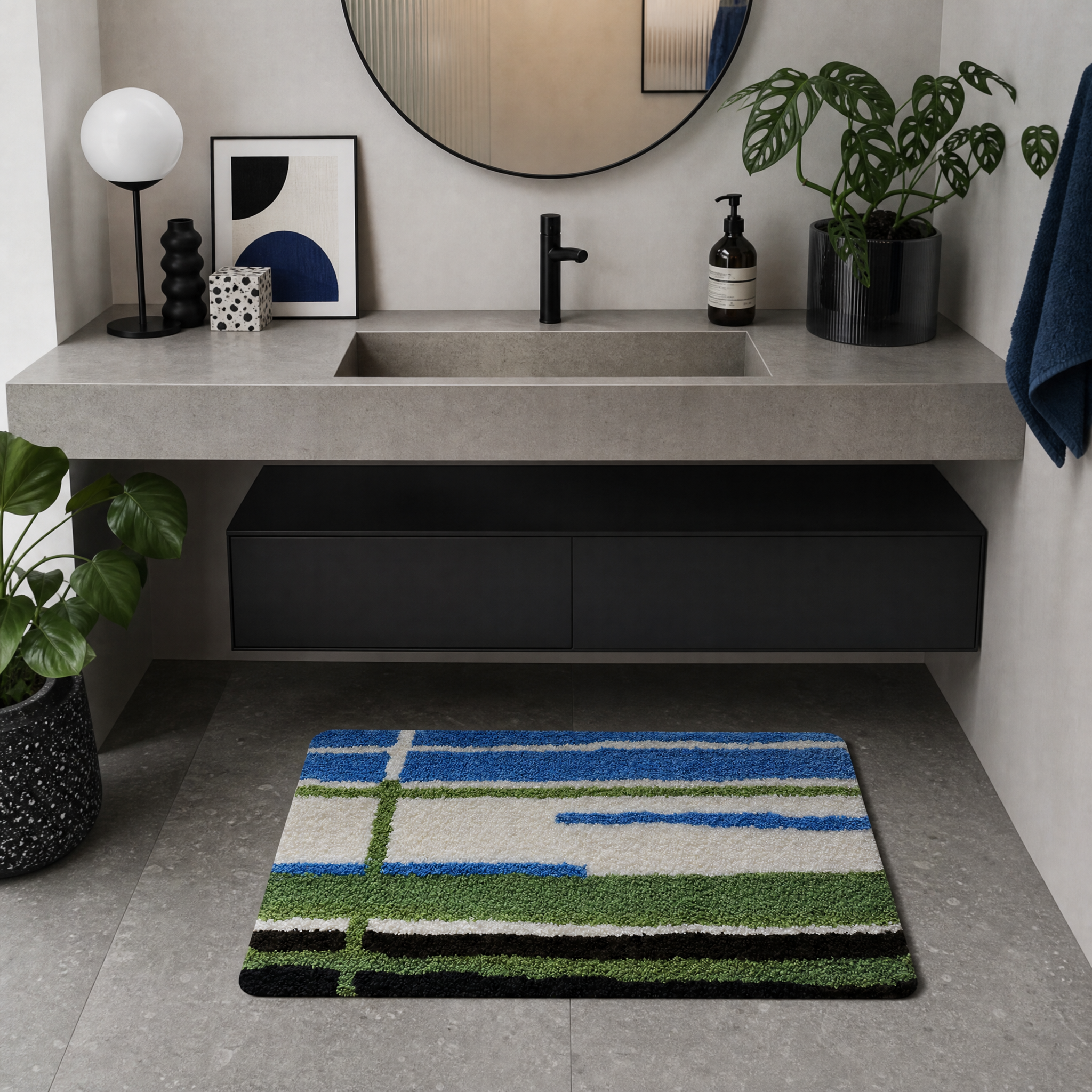 Abstract Color Block Stripe Flocked Rug