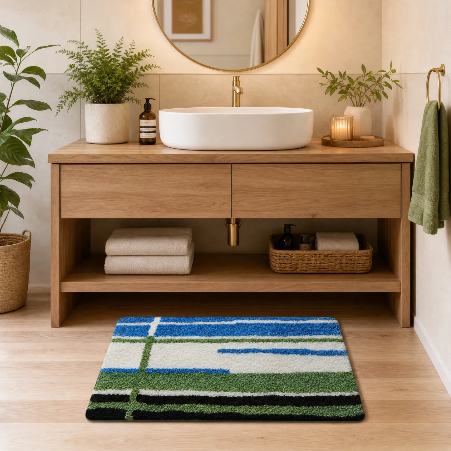 Abstract Color Block Stripe Flocked Rug