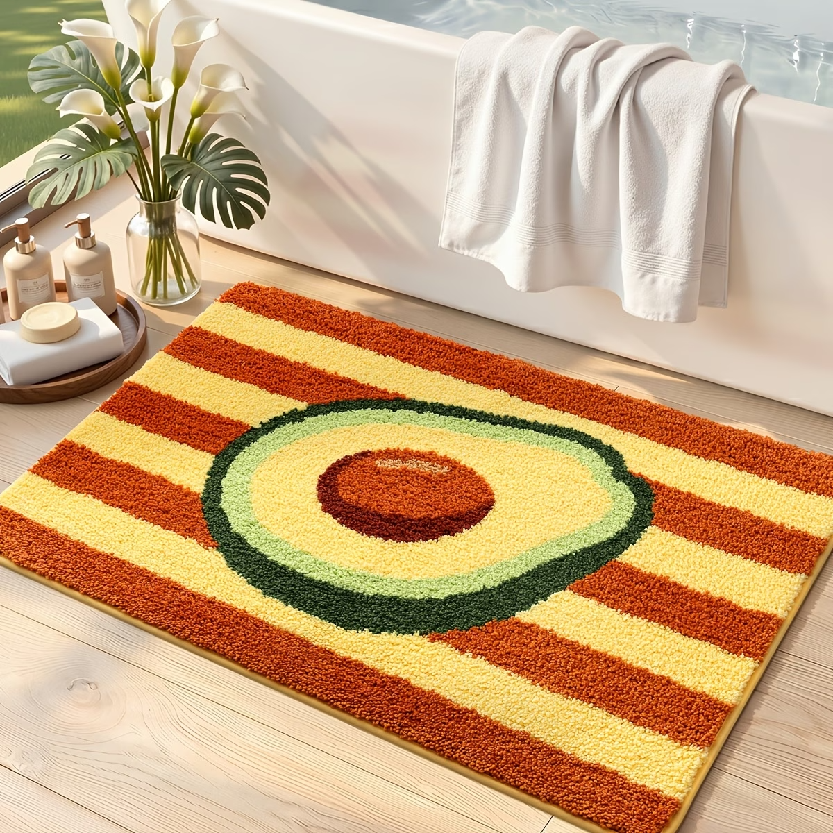 Avocado Stripe Flocked Rug