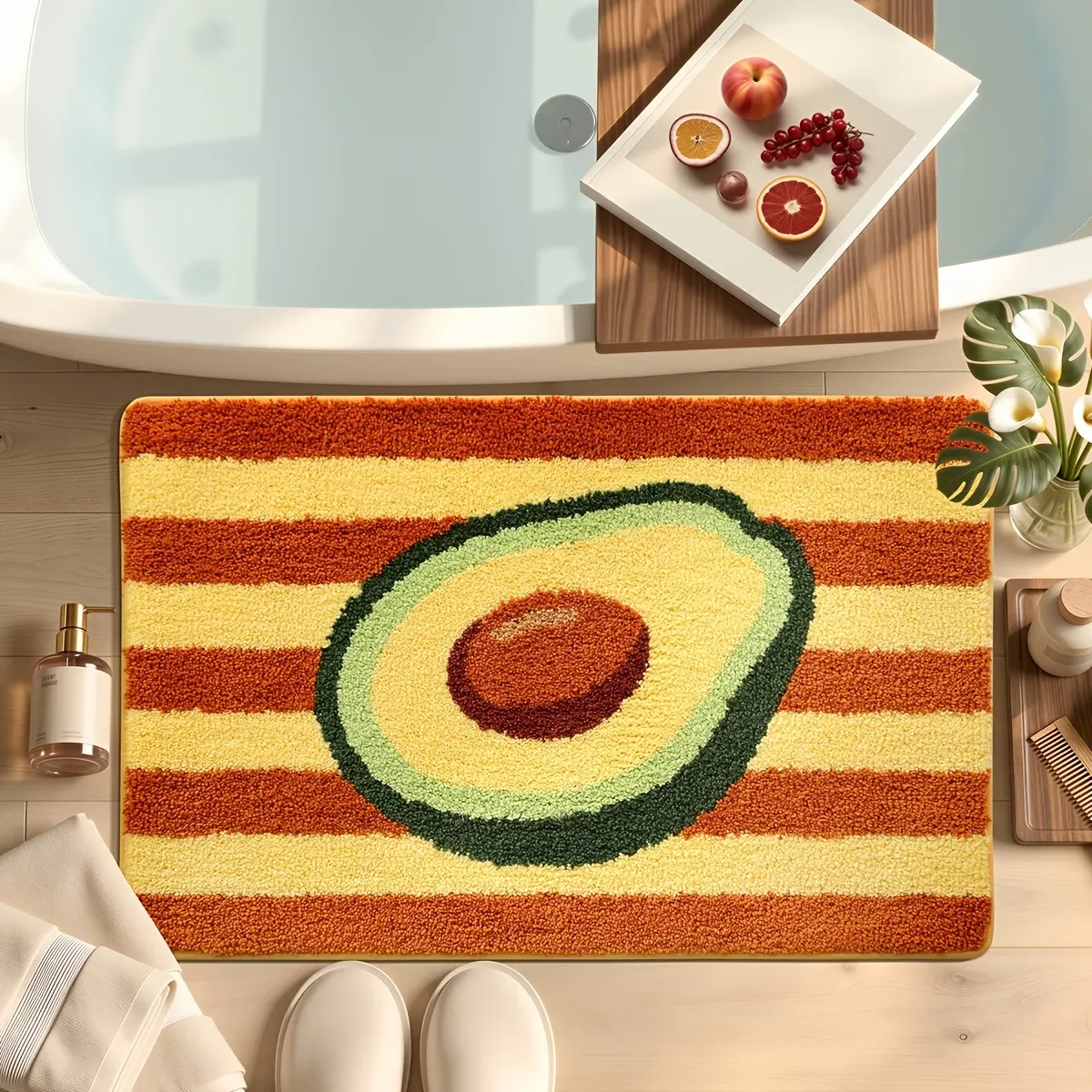 Avocado Stripe Flocked Rug