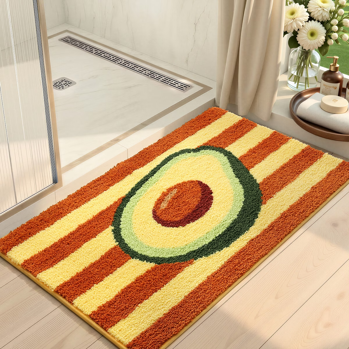 Avocado Stripe Flocked Rug