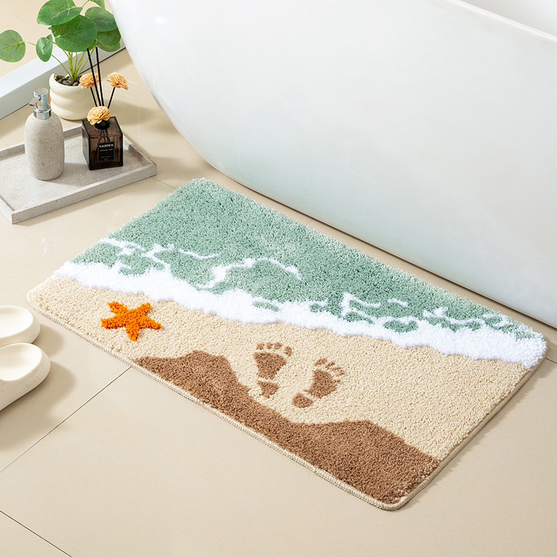 Beach Footprint Starfish Flocked Rug