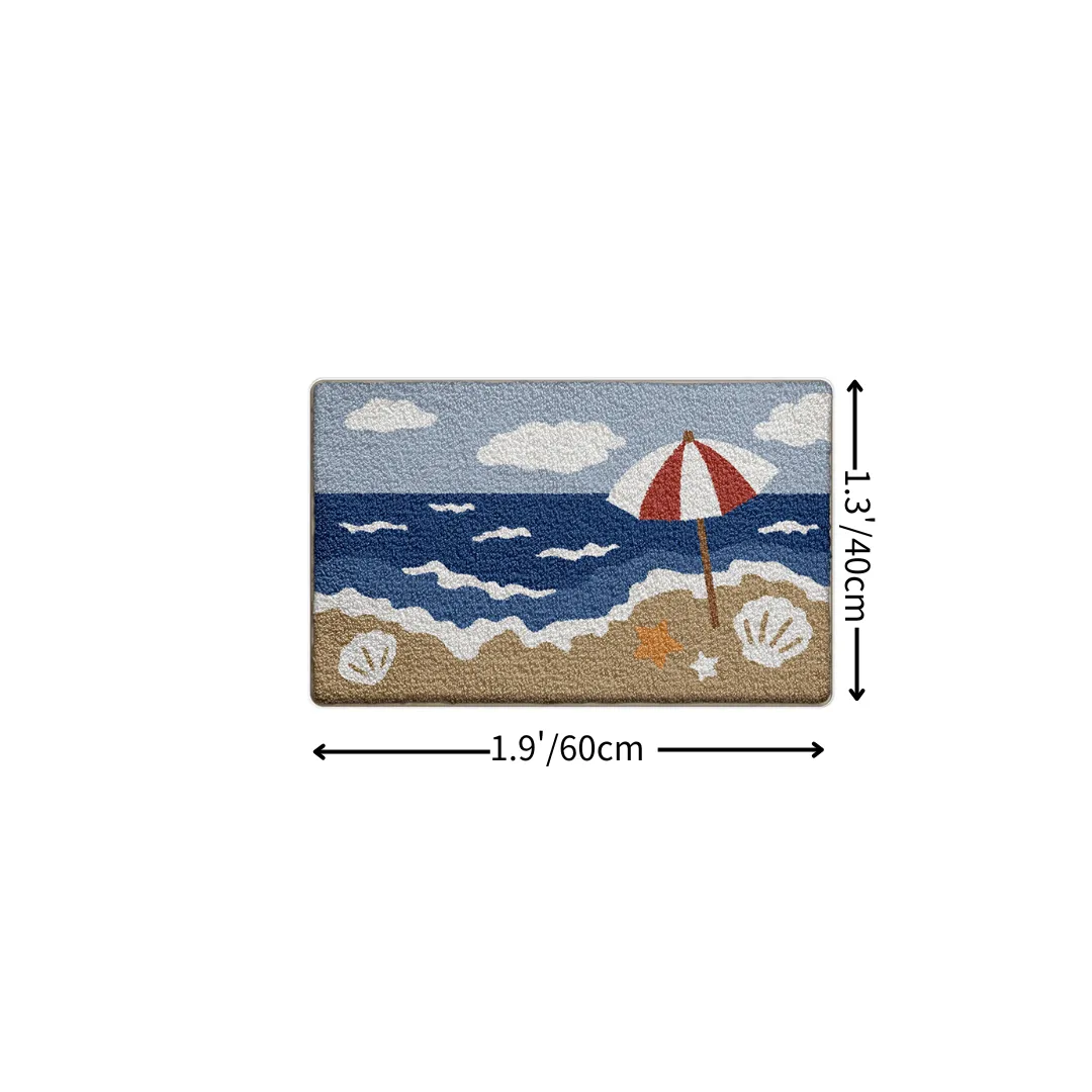 Beach Umbrella Seaside Scenery Flocked Rug
