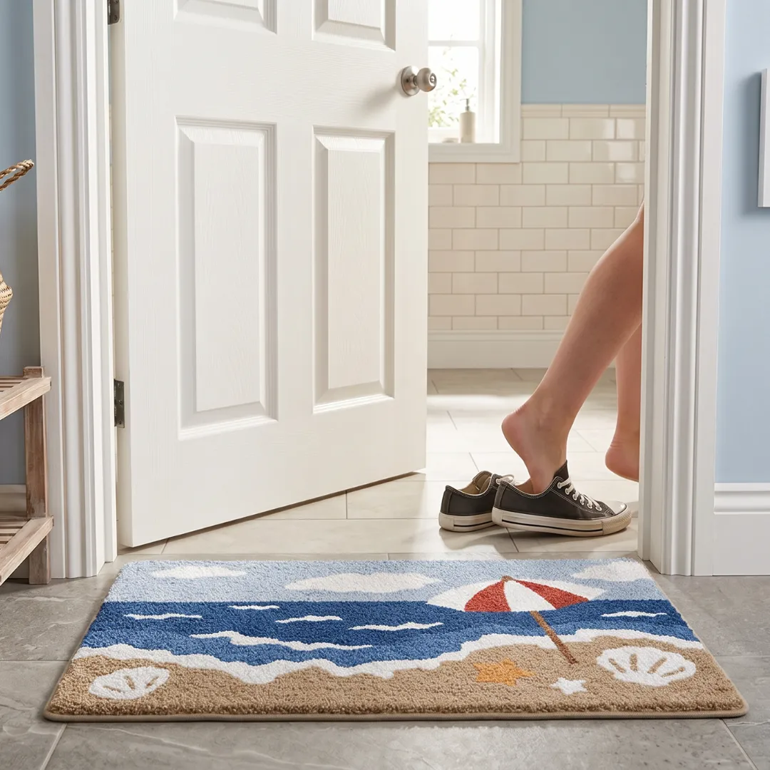 Beach Umbrella Seaside Scenery Flocked Rug