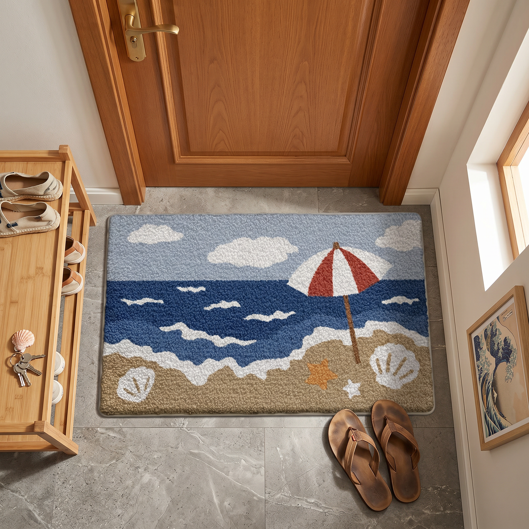Beach Umbrella Seaside Scenery Flocked Rug