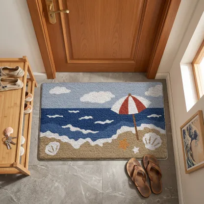Beach Umbrella Seaside Scenery Flocked Rug