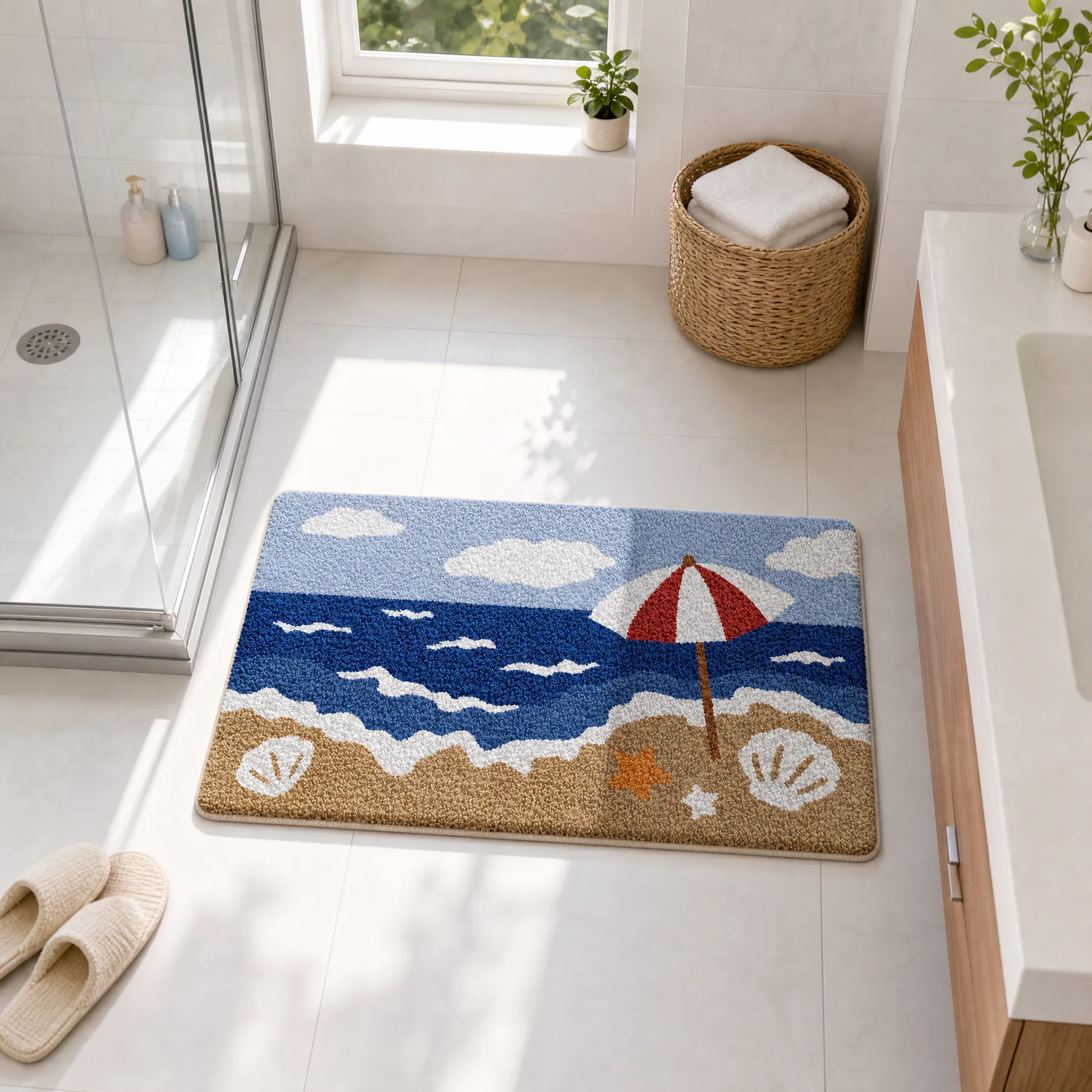 Beach Umbrella Seaside Scenery Flocked Rug