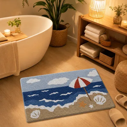 Beach Umbrella Seaside Scenery Flocked Rug