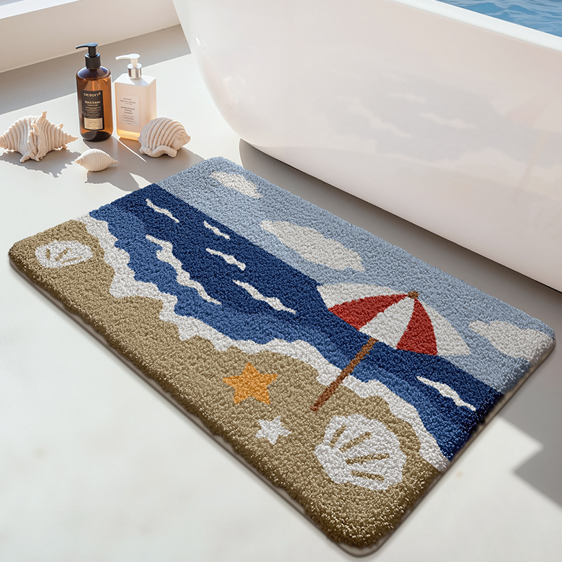 Beach Umbrella Seaside Scenery Flocked Rug