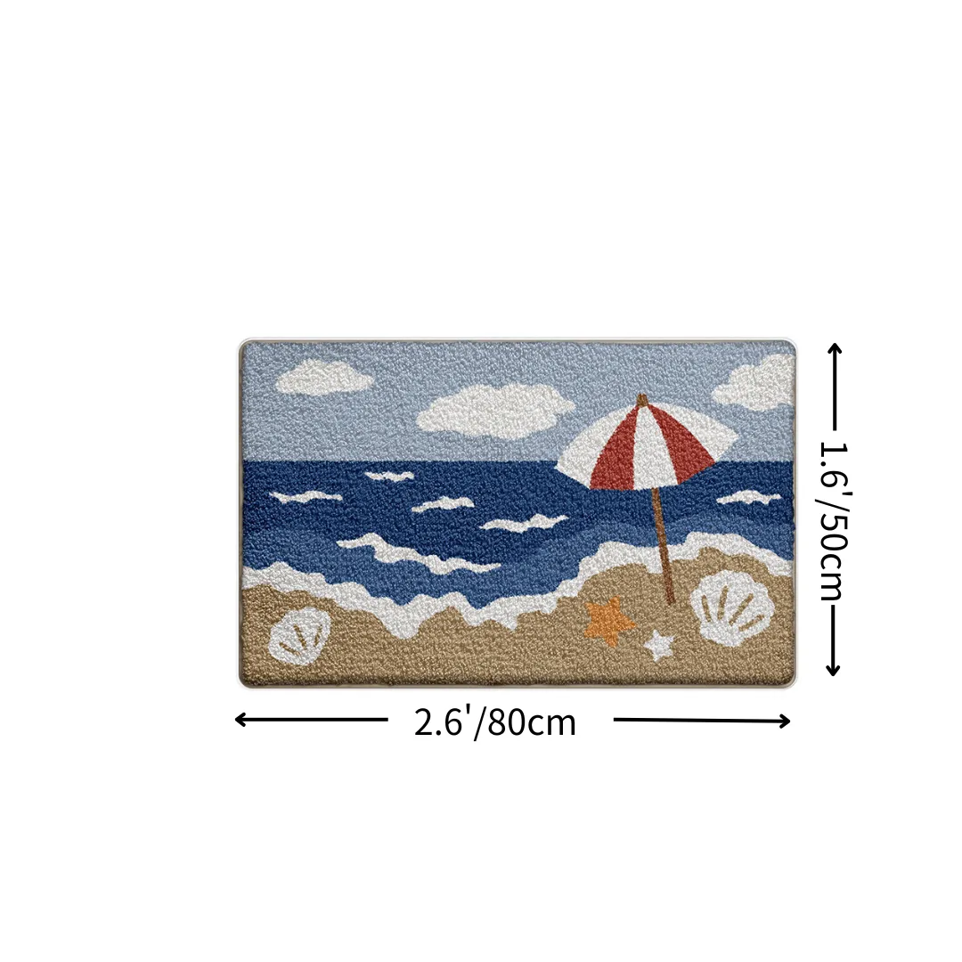 Beach Umbrella Seaside Scenery Flocked Rug
