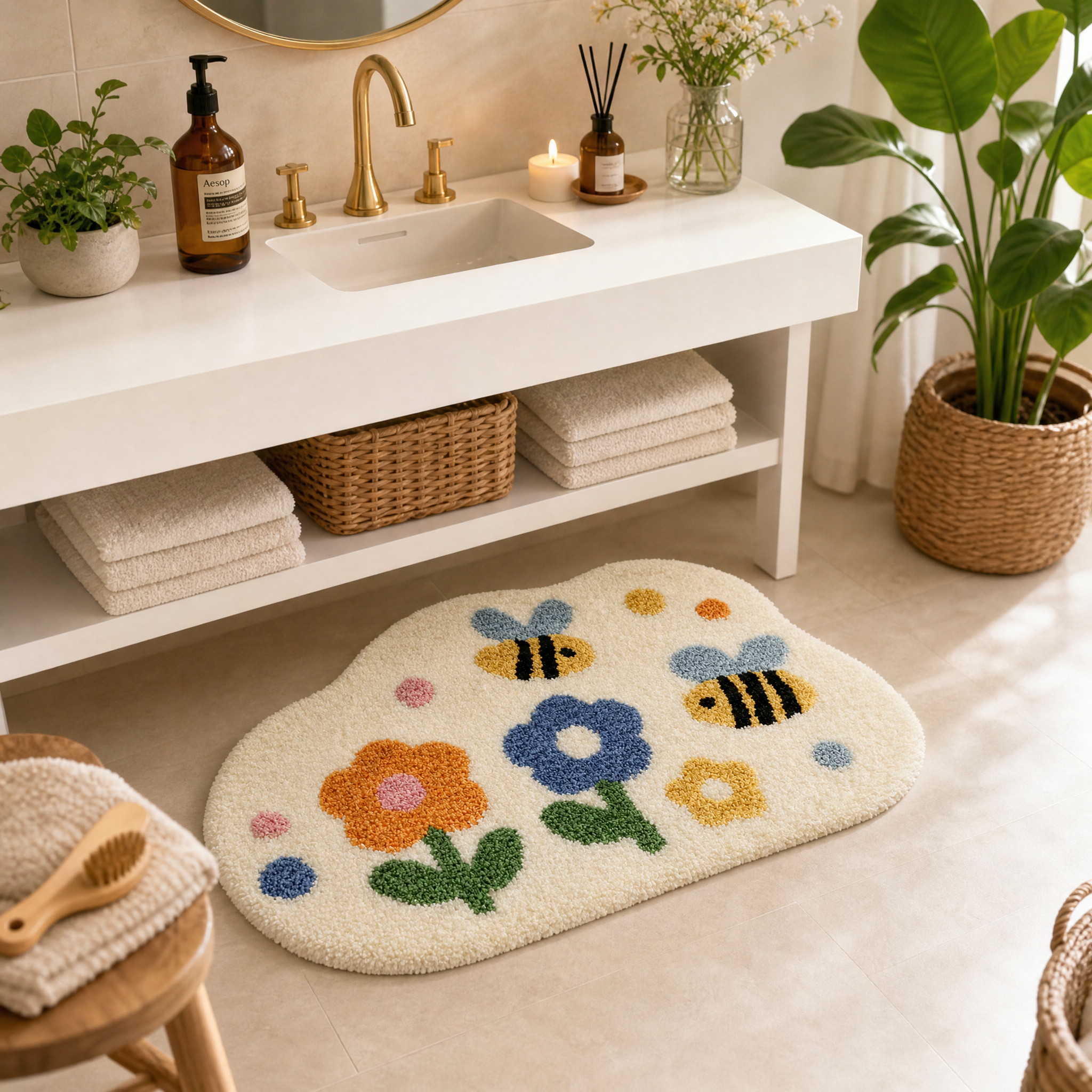 Bee Floral Flocked Rug