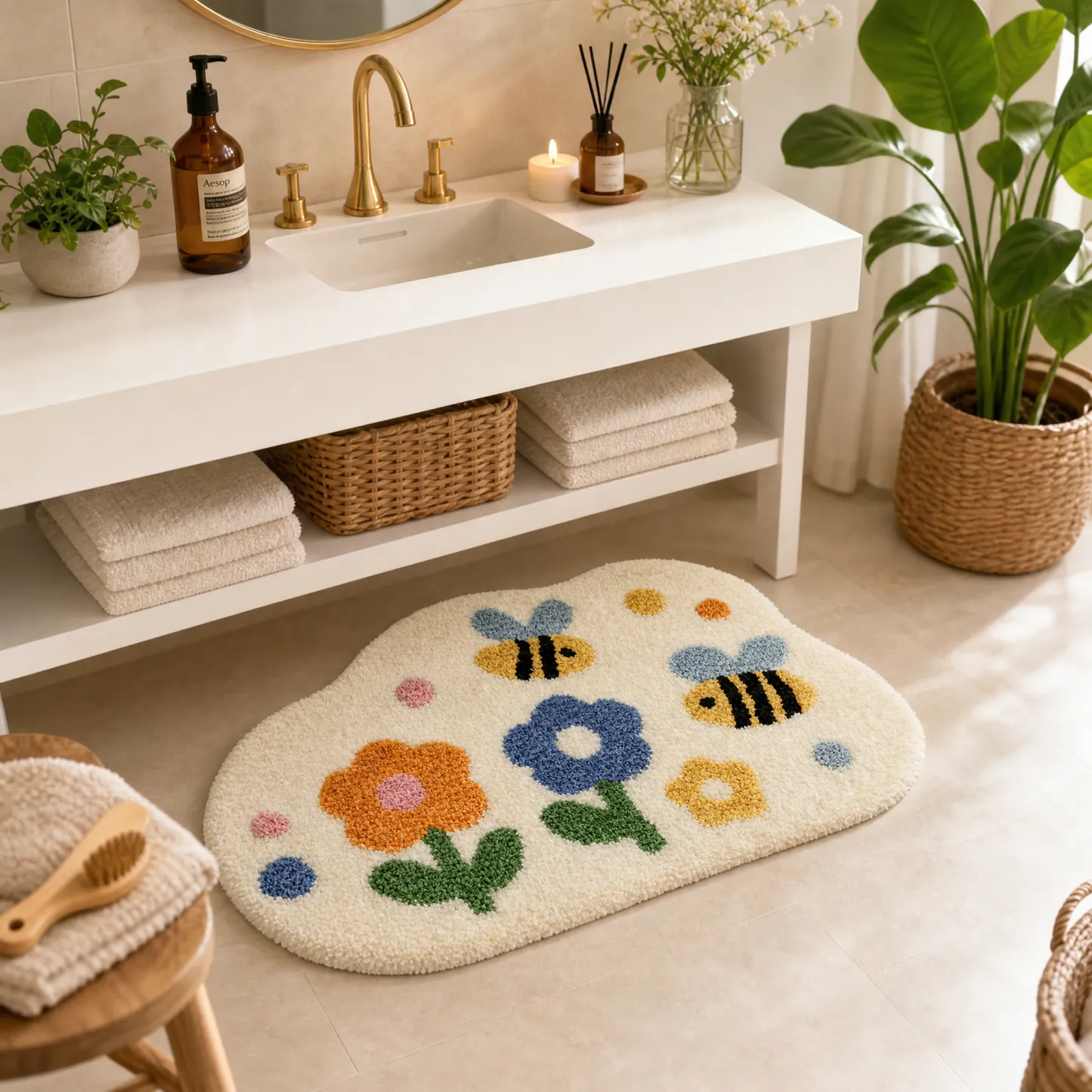 Bee Floral Flocked Rug