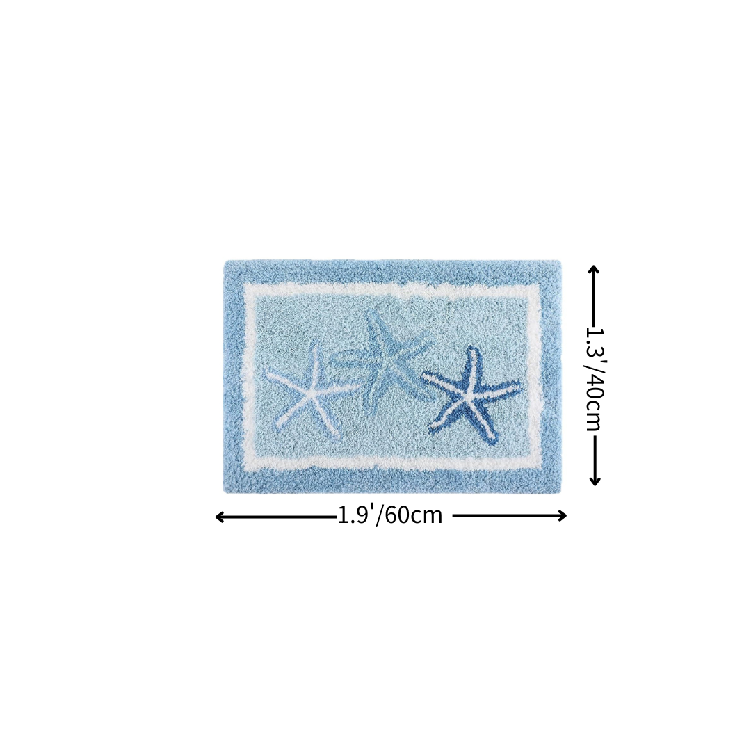 Blue Border Starfish Flocked Rug