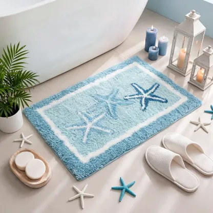 Blue Border Starfish Flocked Rug