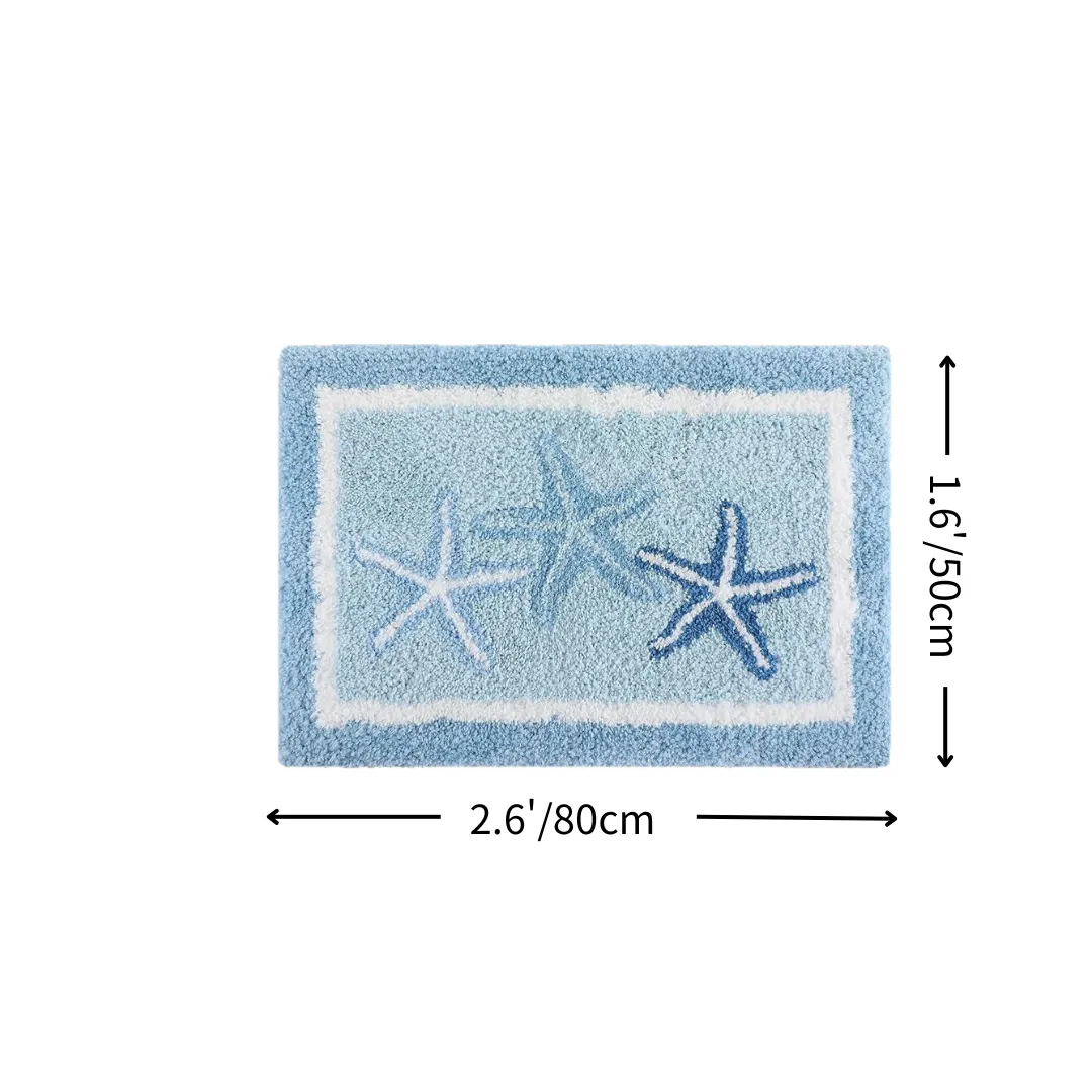Blue Border Starfish Flocked Rug