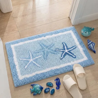 Blue Border Starfish Flocked Rug