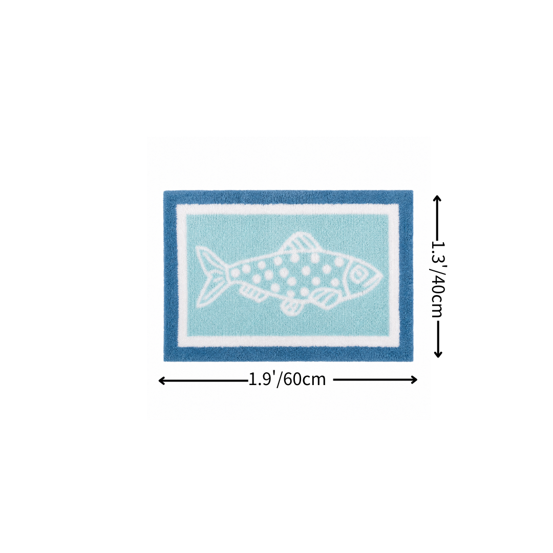 Blue Frame Spotted Fish Flocked Rug