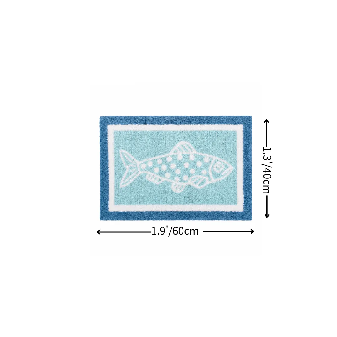 Blue Frame Spotted Fish Flocked Rug