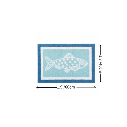 Blue Frame Spotted Fish Flocked Rug