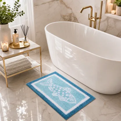 Blue Frame Spotted Fish Flocked Rug