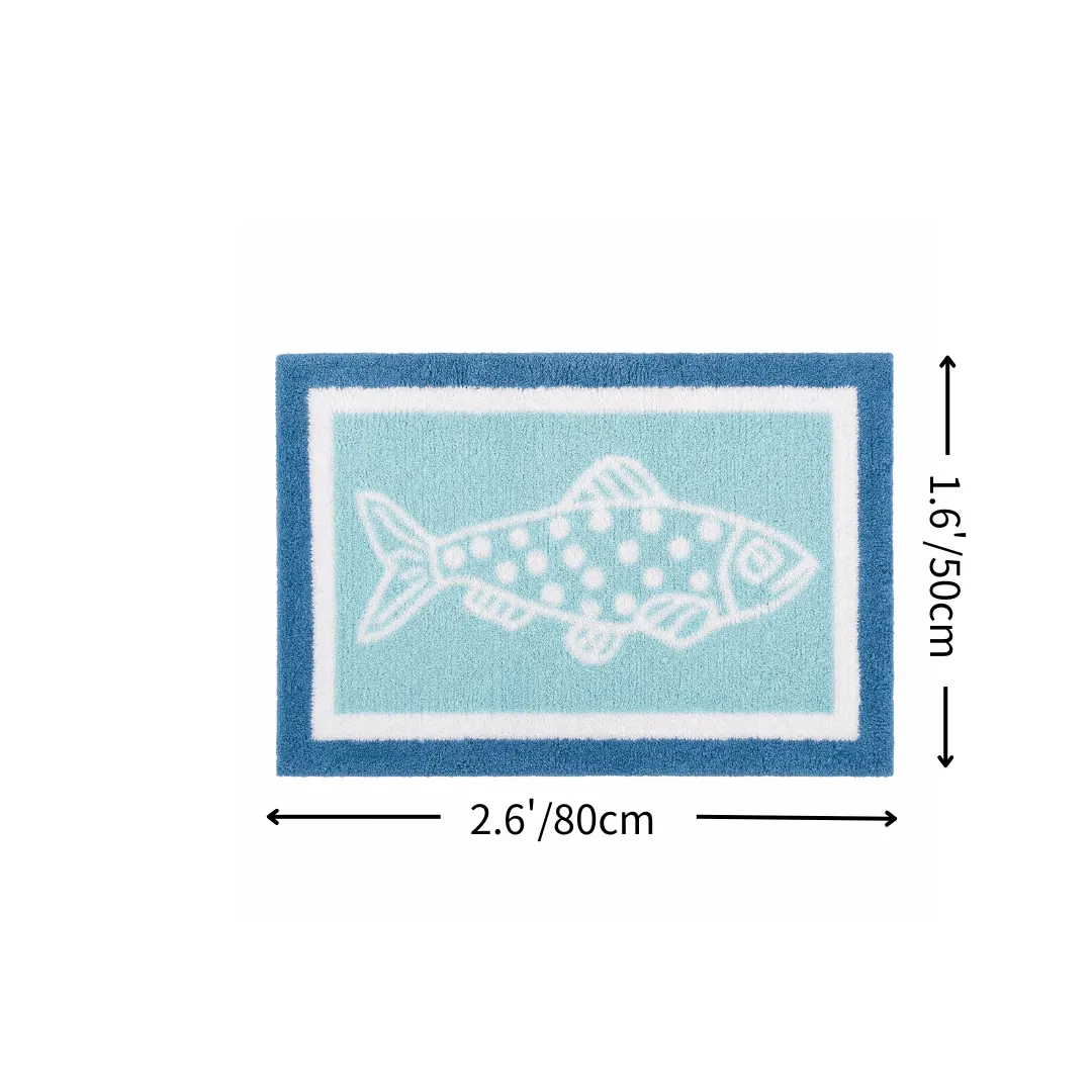 Blue Frame Spotted Fish Flocked Rug