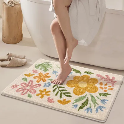 Boho Vibrant Floral Flocked Rug