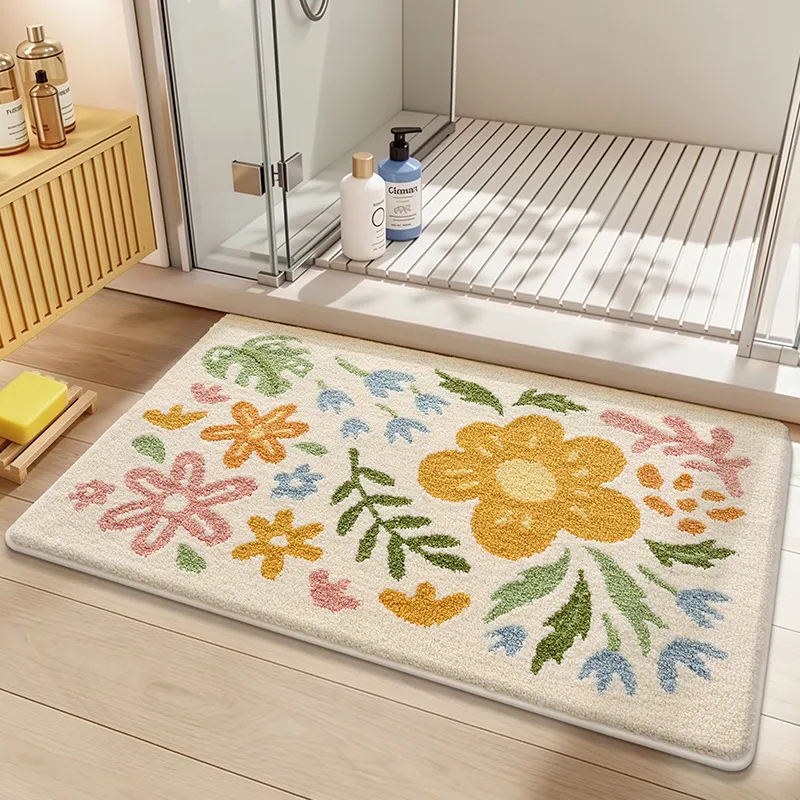Boho Vibrant Floral Flocked Rug