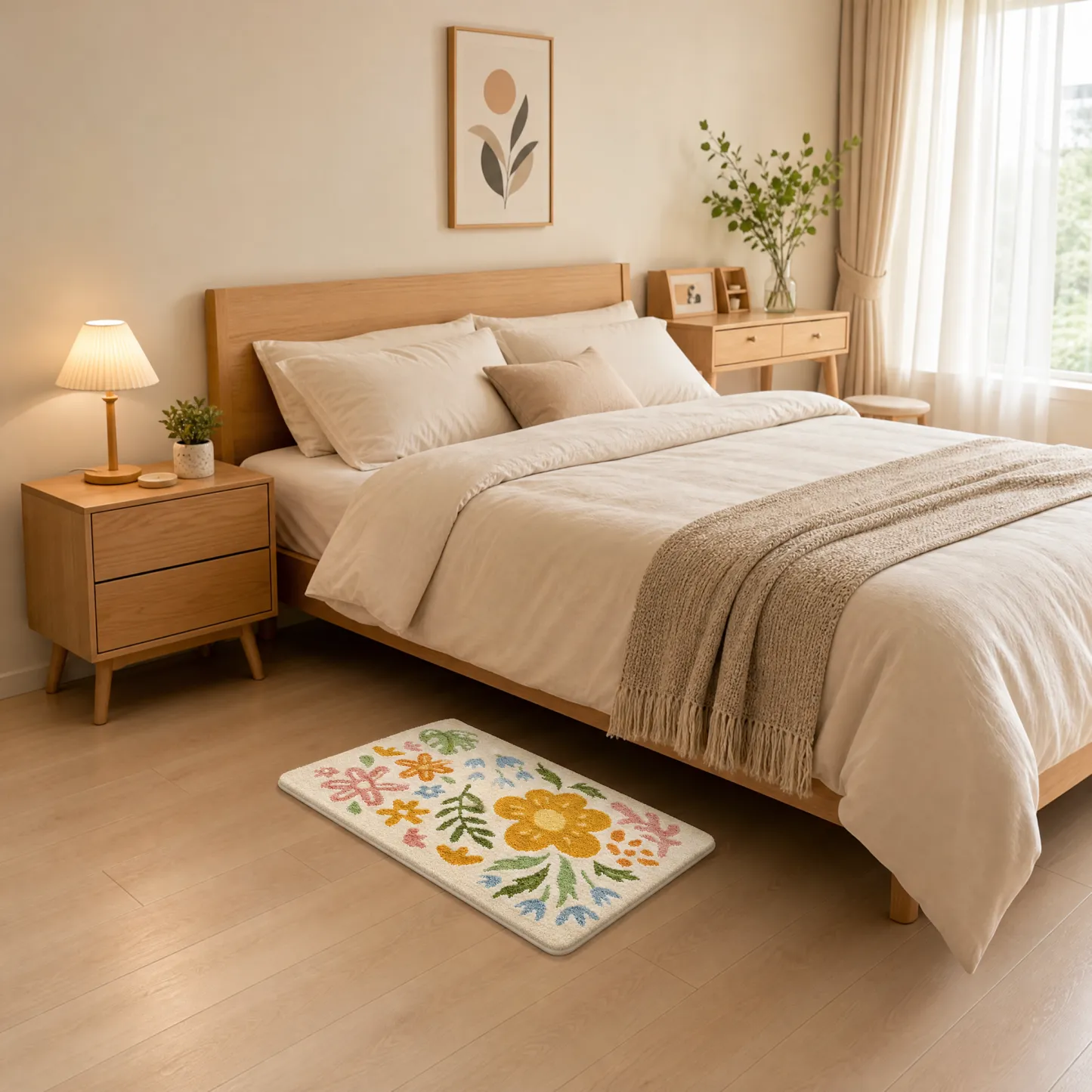 Boho Vibrant Floral Flocked Rug