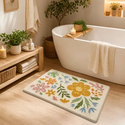 Boho Vibrant Floral Flocked Rug