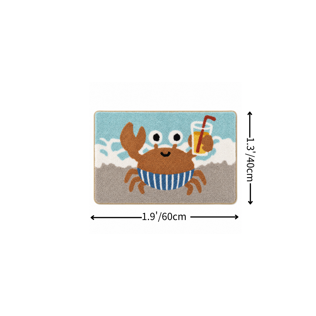 Coastal Happy Crab Flocked Rug